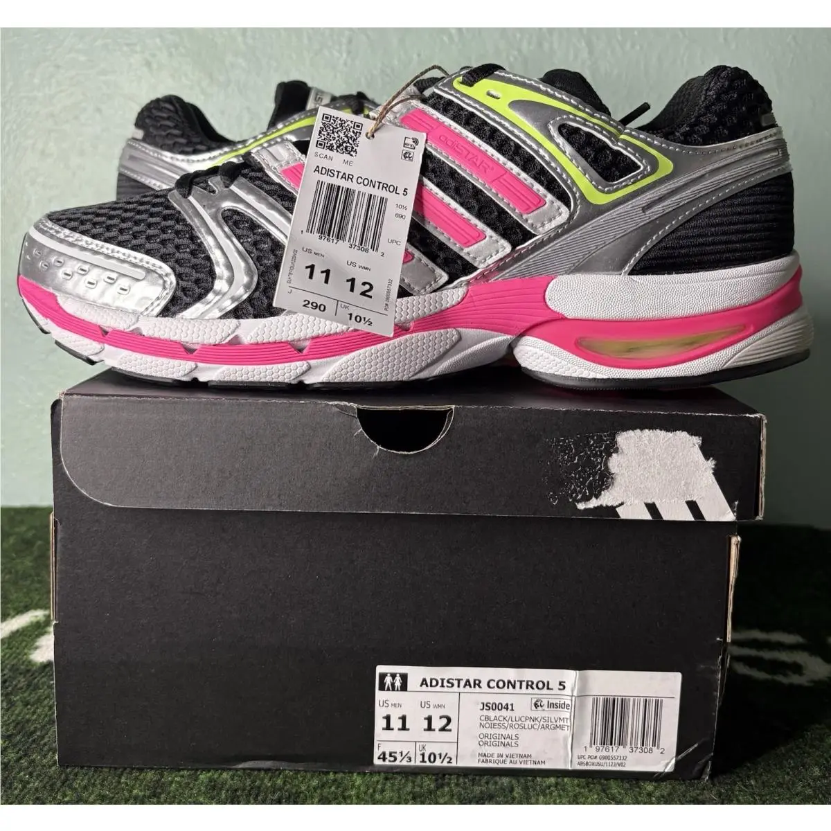 US M 11/W 12 -  Adistar Control 5 Core Black Lucid Pink Silver Metallic by Adidas