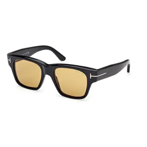 FT1280 Caine-02 01E Shiny Black/yellow-brown Square Men`s Sunglasses by Tom Ford