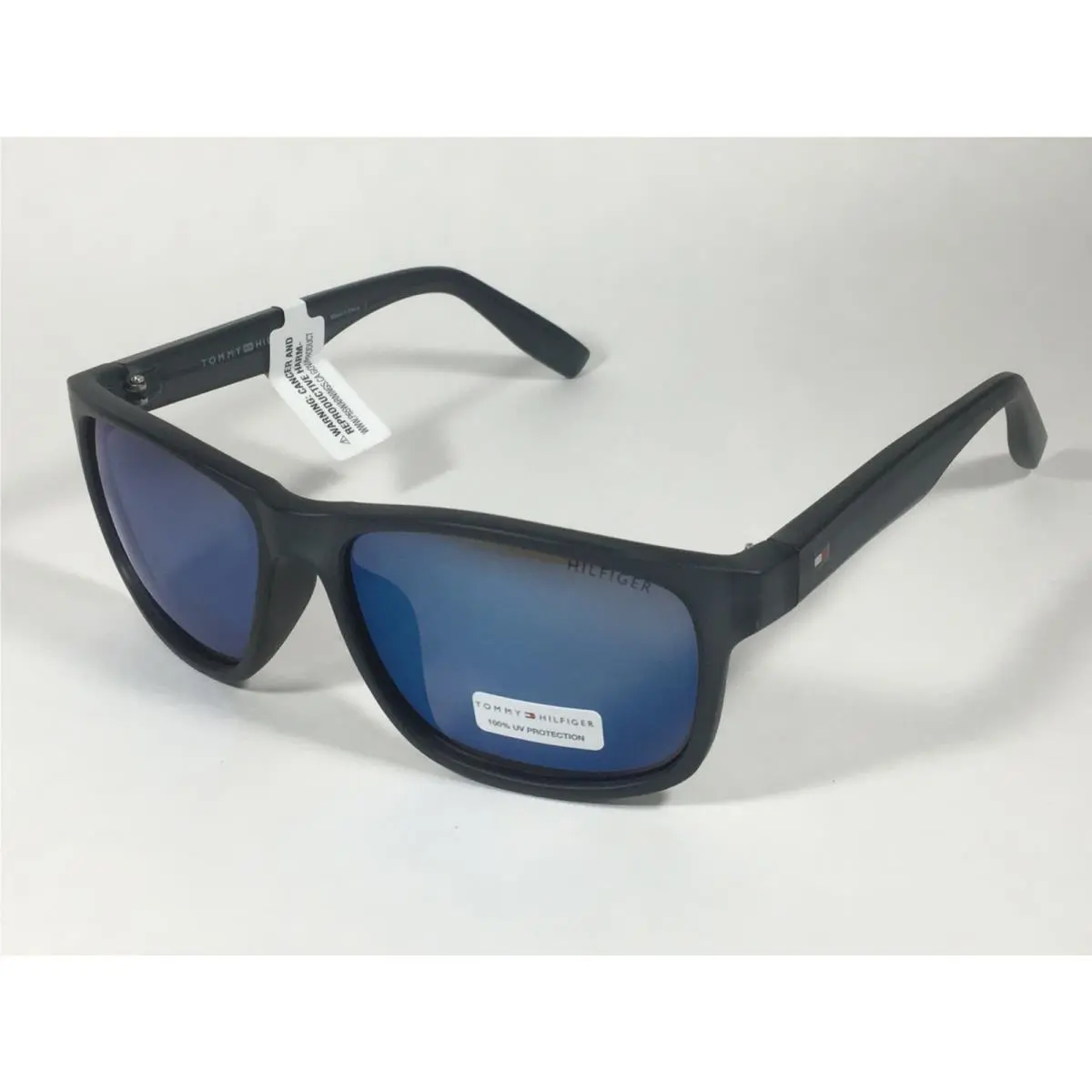 Tommy Hilfiger Saint MP OM492 Rectangular Sunglasses Blue Gray Frame Blue Flash