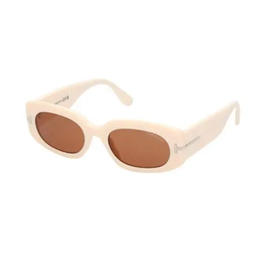 Tom Ford FT1187 Cielle 25E Shiny Ivory / Brown Oval Women`s Sunglasses