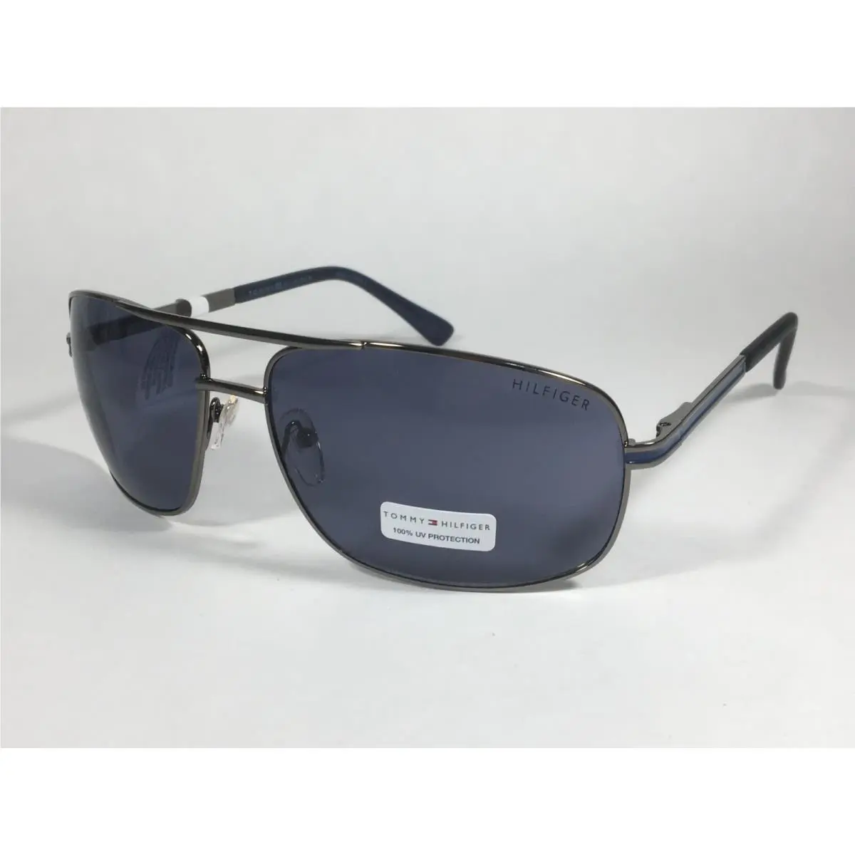 Phillip MM OM224 Rectangular Sunglasses Gunmetal Blue Gray Lens by Tommy Hilfiger