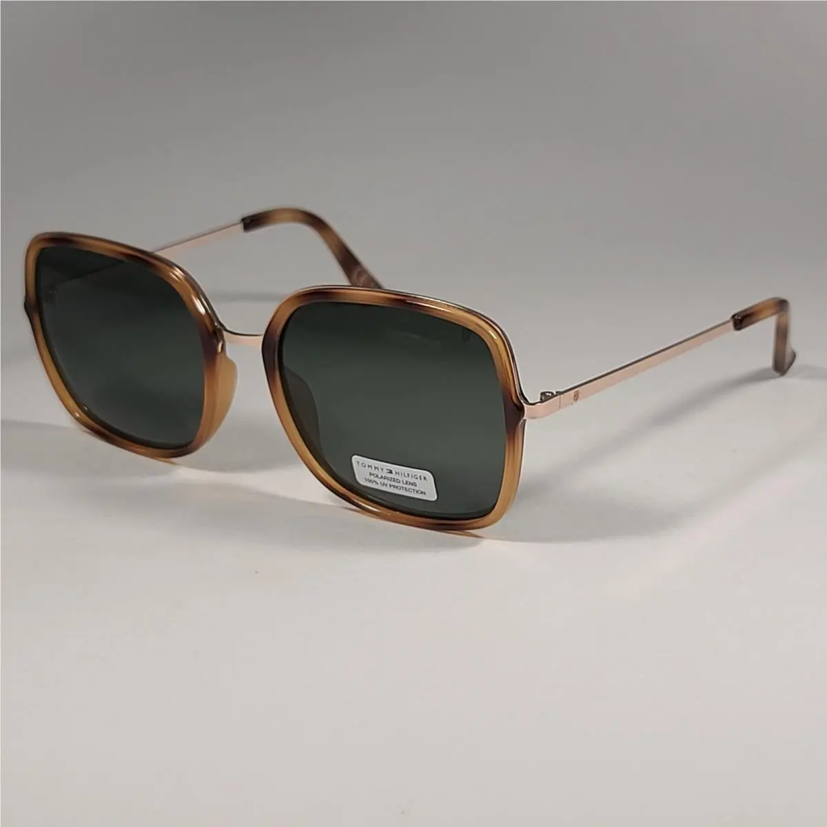 WP OL558P Polarized Pilot Sunglasses Gold Havana Frame Green Lens by Tommy Hilfiger