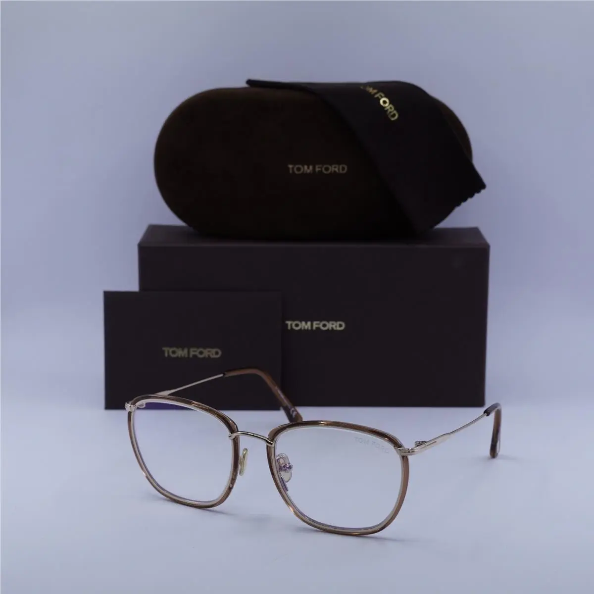 Tom Ford FT5702-B 045 Transparent Brown/gold/clear Blue Light Blocking Glasses