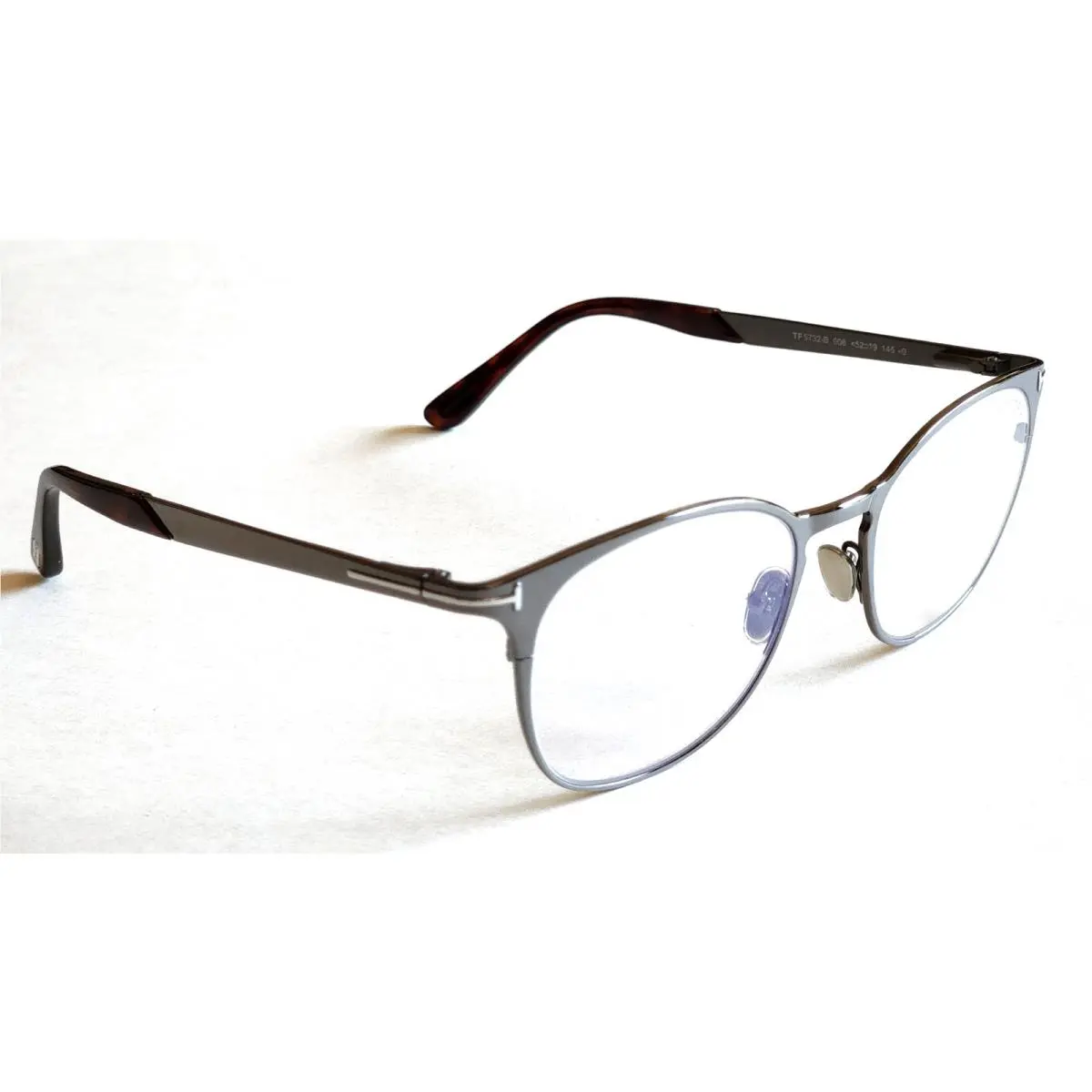 Tom Ford Shiny Gunmetal Round Blue Block Eyeglass Frames