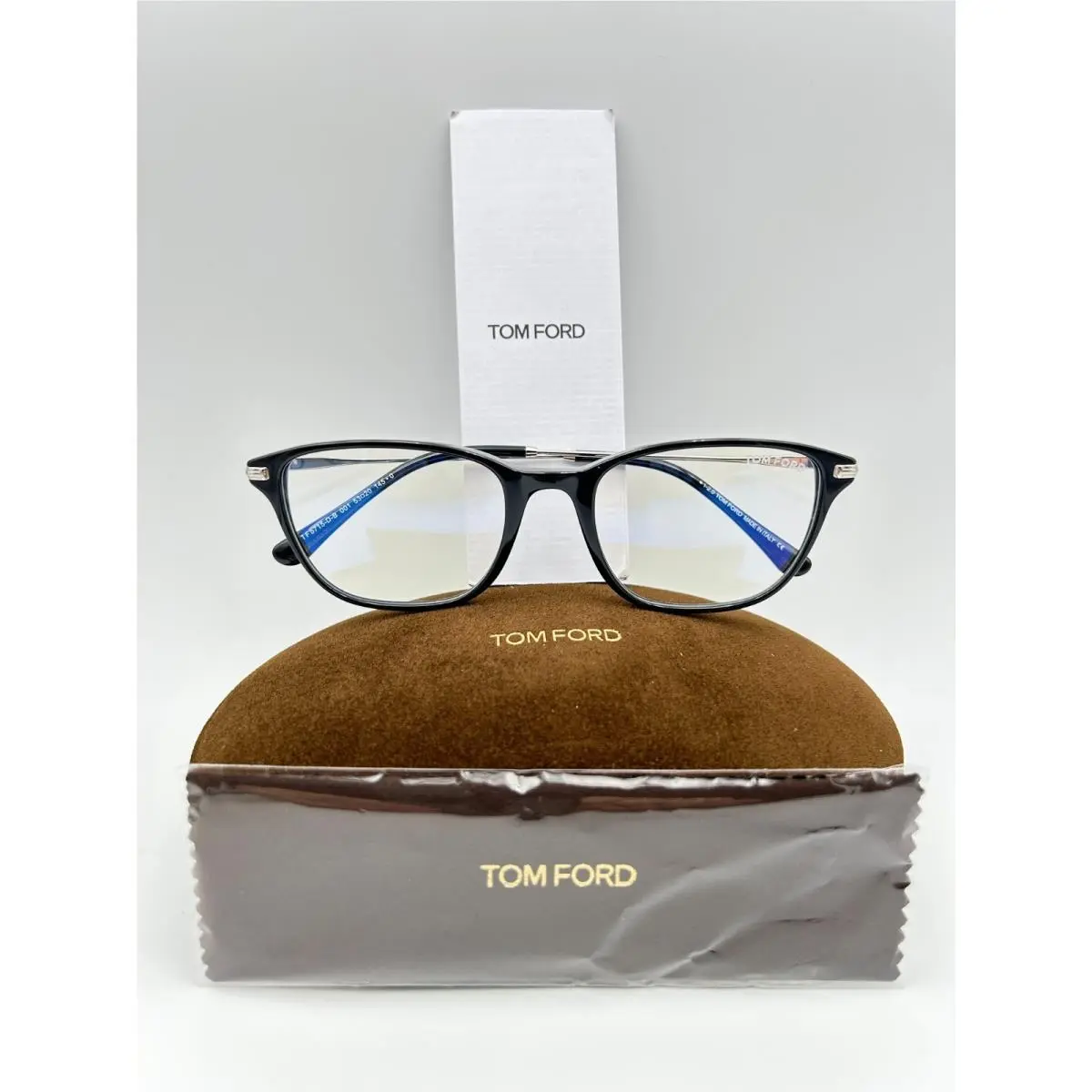 Tom Ford Eyeglasses TF 5715 D B 001 Black Gold 53 20 145 Blue Light Square