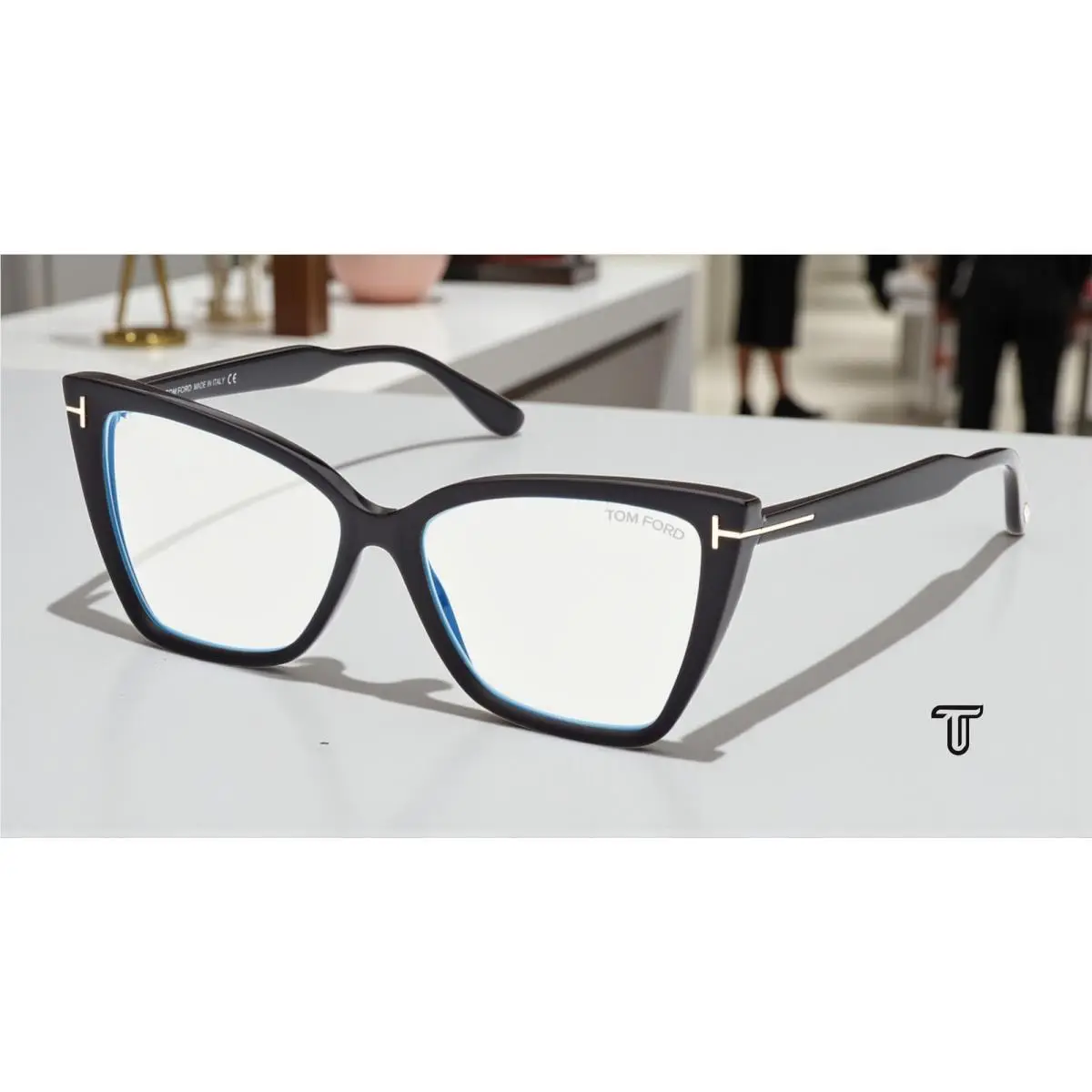 Tom Ford FT5844 B 005 Injected Black Blue Block Lens 55 mm Women`s Eyeglasses