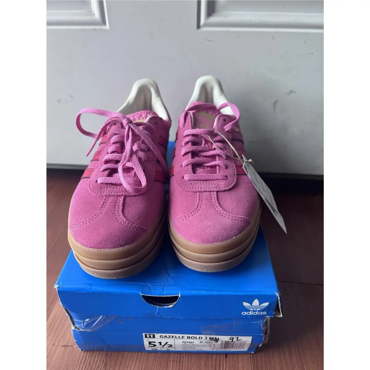 Adidas Originals Gazelle Sneakers Womens Bold J Casual Shoes Size 5.5 Pink Red
