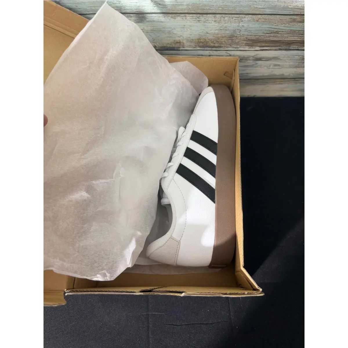 VL Court 3.0 K Size 7 White Black Gum Skate Shoes ID9962 by Adidas