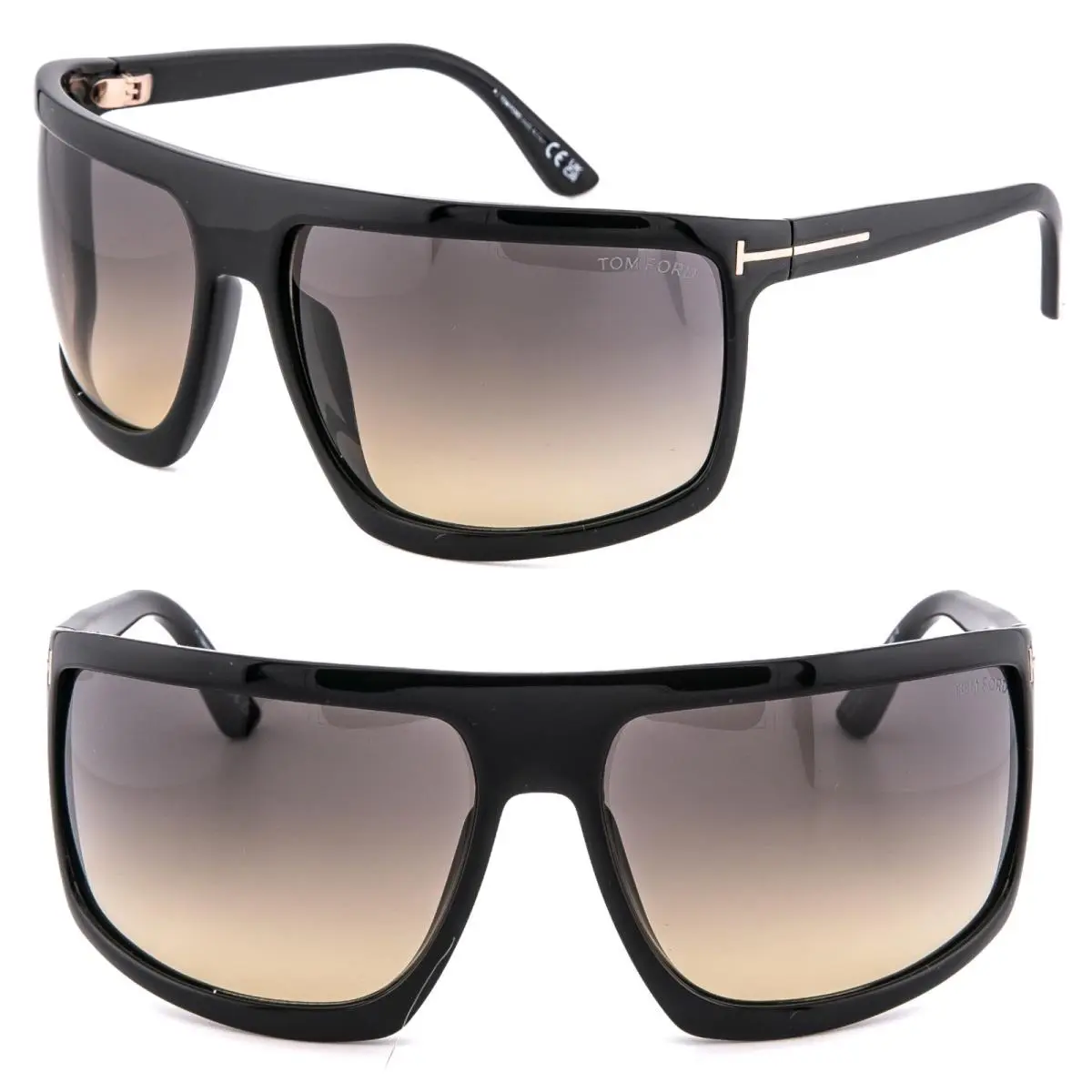 CLINT-02 TF1066 01B Black Brown Wrap Mask Unisex 1066 Sunglasses FT1066 by Tom Ford