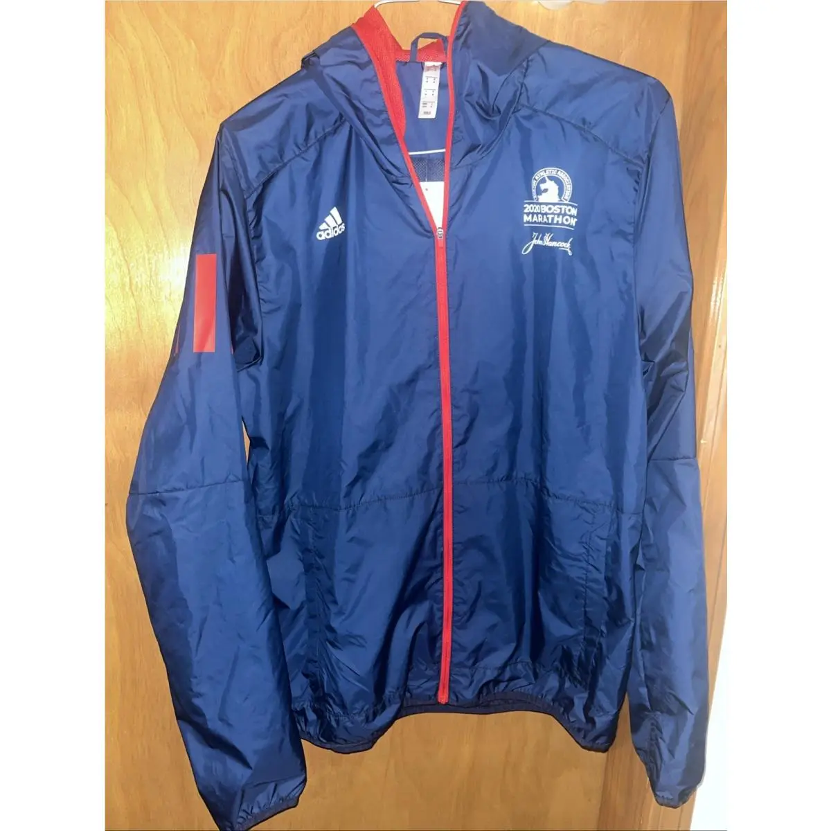 Adidas 2020 Boston Marathon Running Carrera Full Zip Hooded Navy Jacket M 68