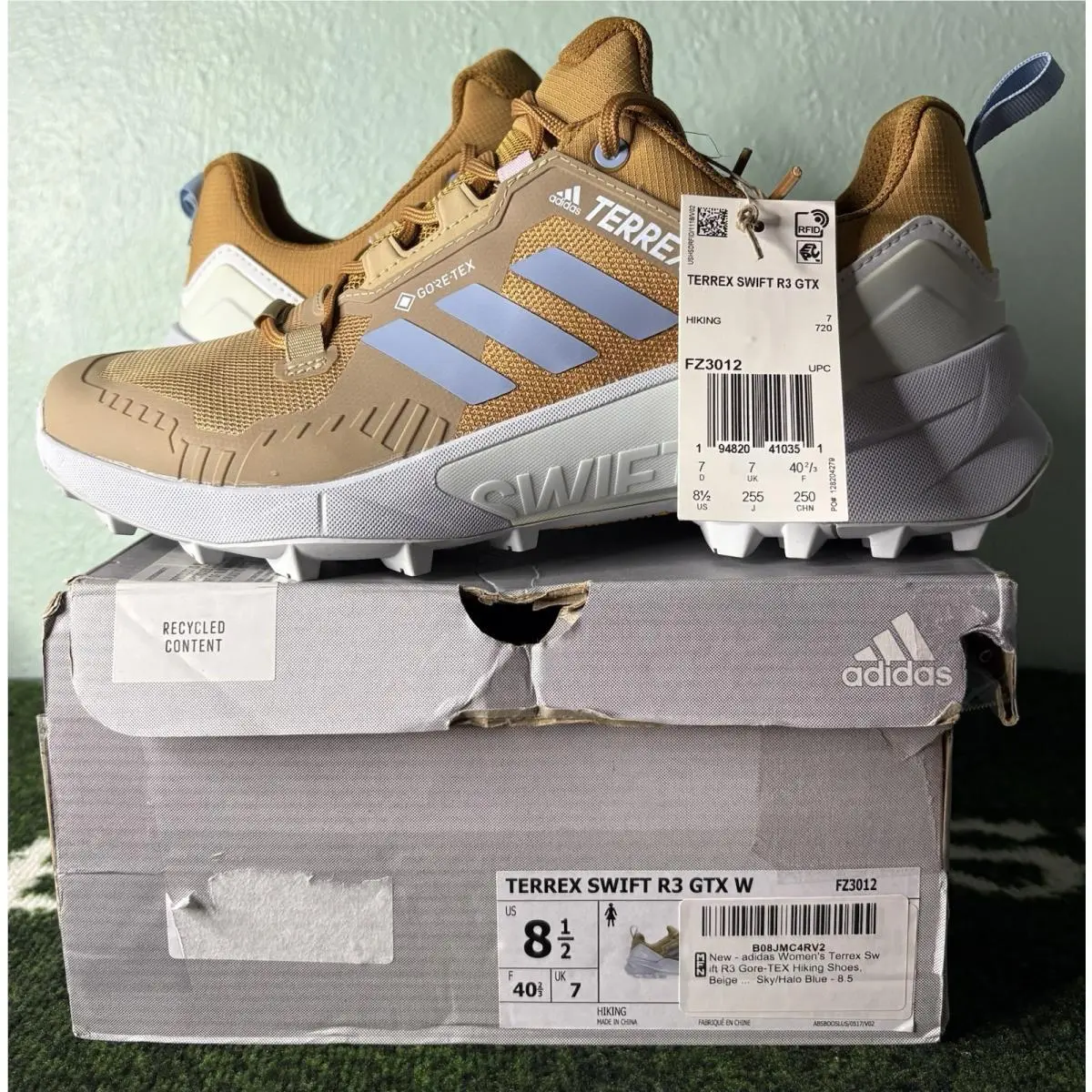 US Women`s 8.5 -  Terrex Swift R3 Gore-tex Beige Sky FZ3012 Hiking Shoe by Adidas