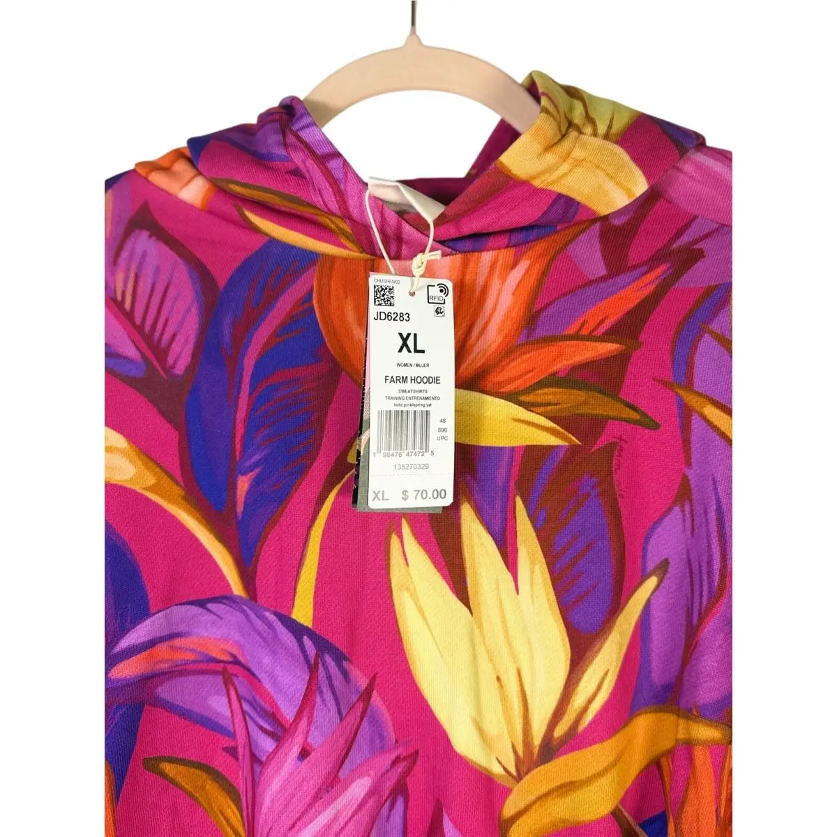 x Farm Rio Women’s Tropical Floral Cropped Hoodie Pink Multicolor Size XL by Adidas