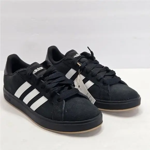 Grand Court Base 00 Black Suede Sneakers White Stripes Men`s 11 by Adidas