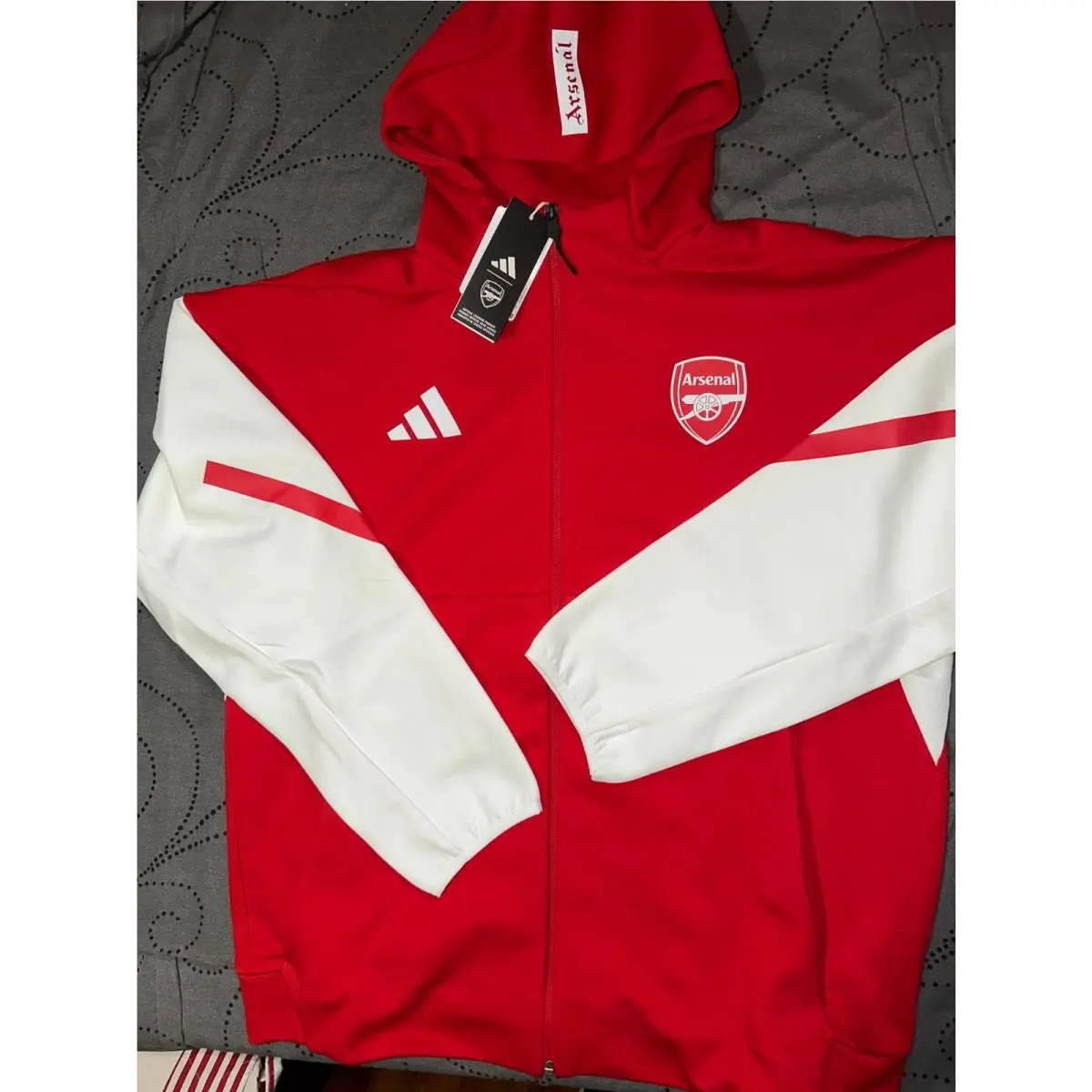 Adidas Arsenal FC Anthem Soccer Red White Jacket Hoodie Size L Men