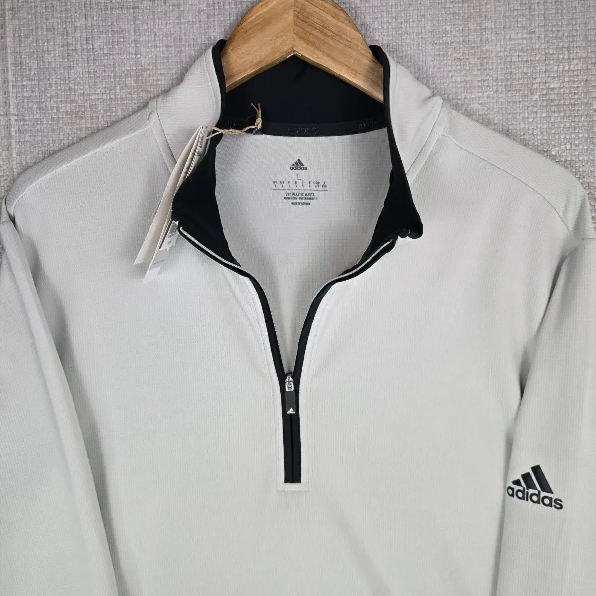 Adidas clothing - golf casual trefoil performance men`s size long sleeves 1/4 1/2 quarter half wind shirt pullover primegreen light pale green - Green 1