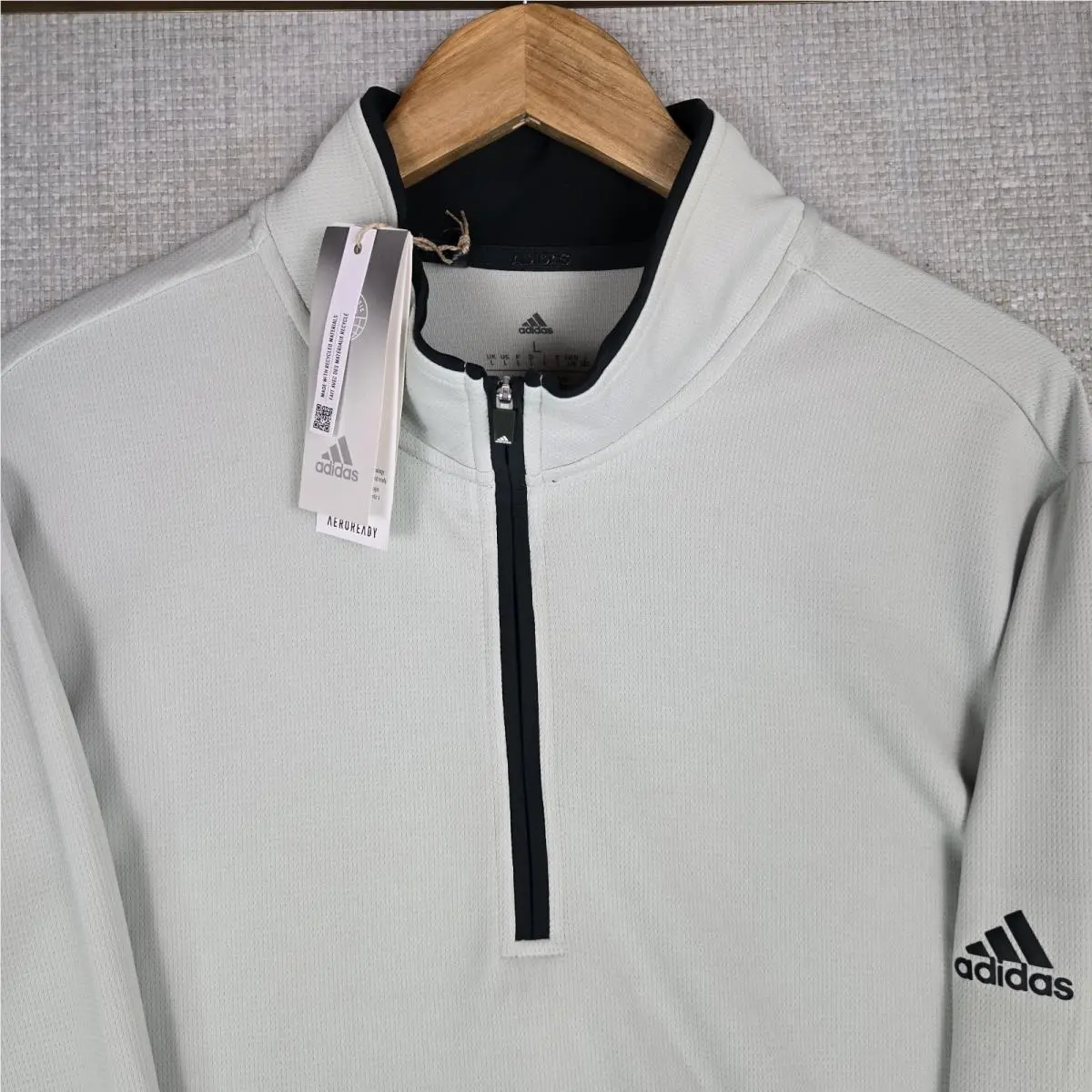Adidas clothing - golf casual trefoil performance men`s size long sleeves 1/4 1/2 quarter half wind shirt pullover primegreen light pale green - Green 12