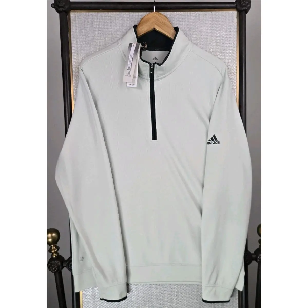 Adidas clothing - golf casual trefoil performance men`s size long sleeves 1/4 1/2 quarter half wind shirt pullover primegreen light pale green - Green 0