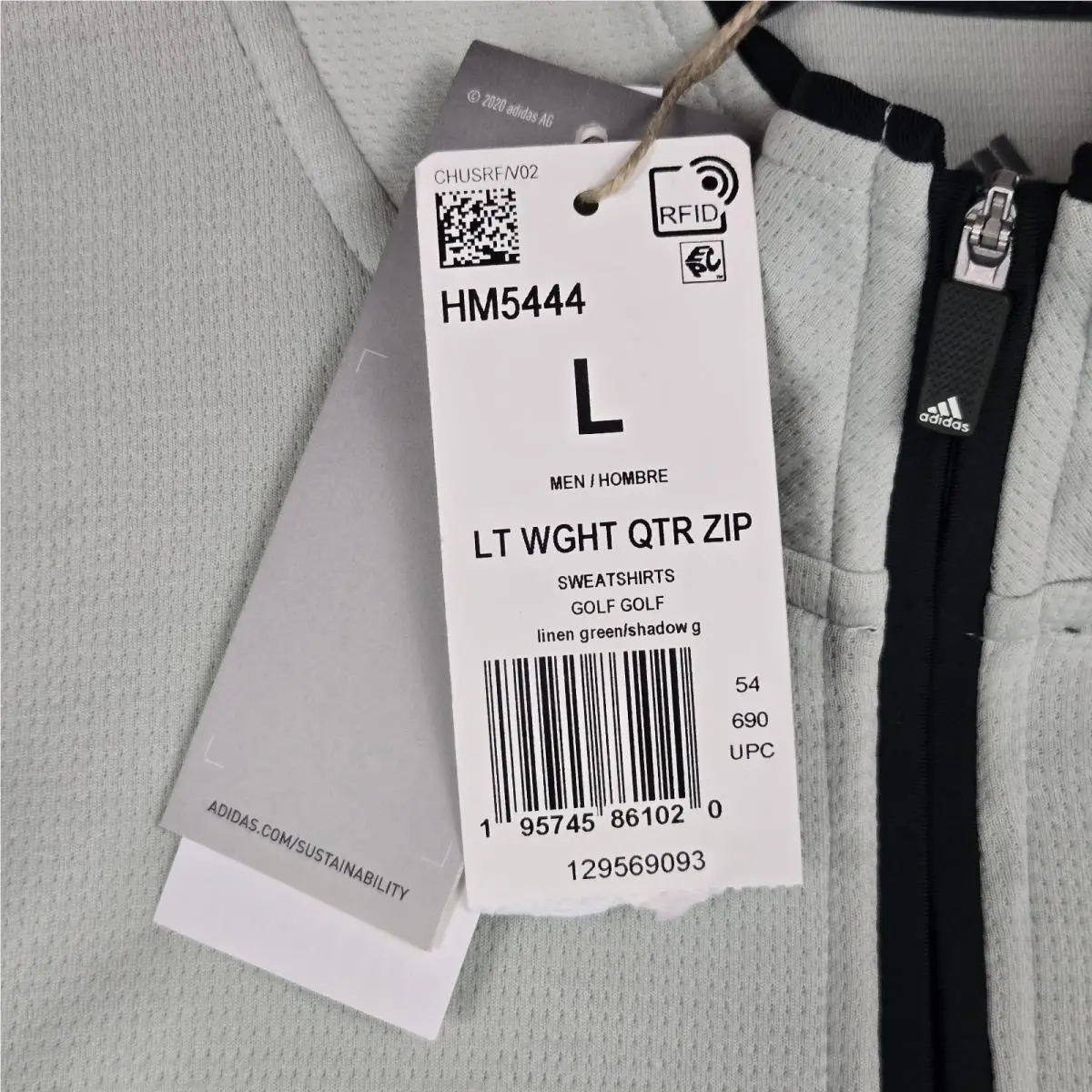 Adidas clothing - golf casual trefoil performance men`s size long sleeves 1/4 1/2 quarter half wind shirt pullover primegreen light pale green - Green 5