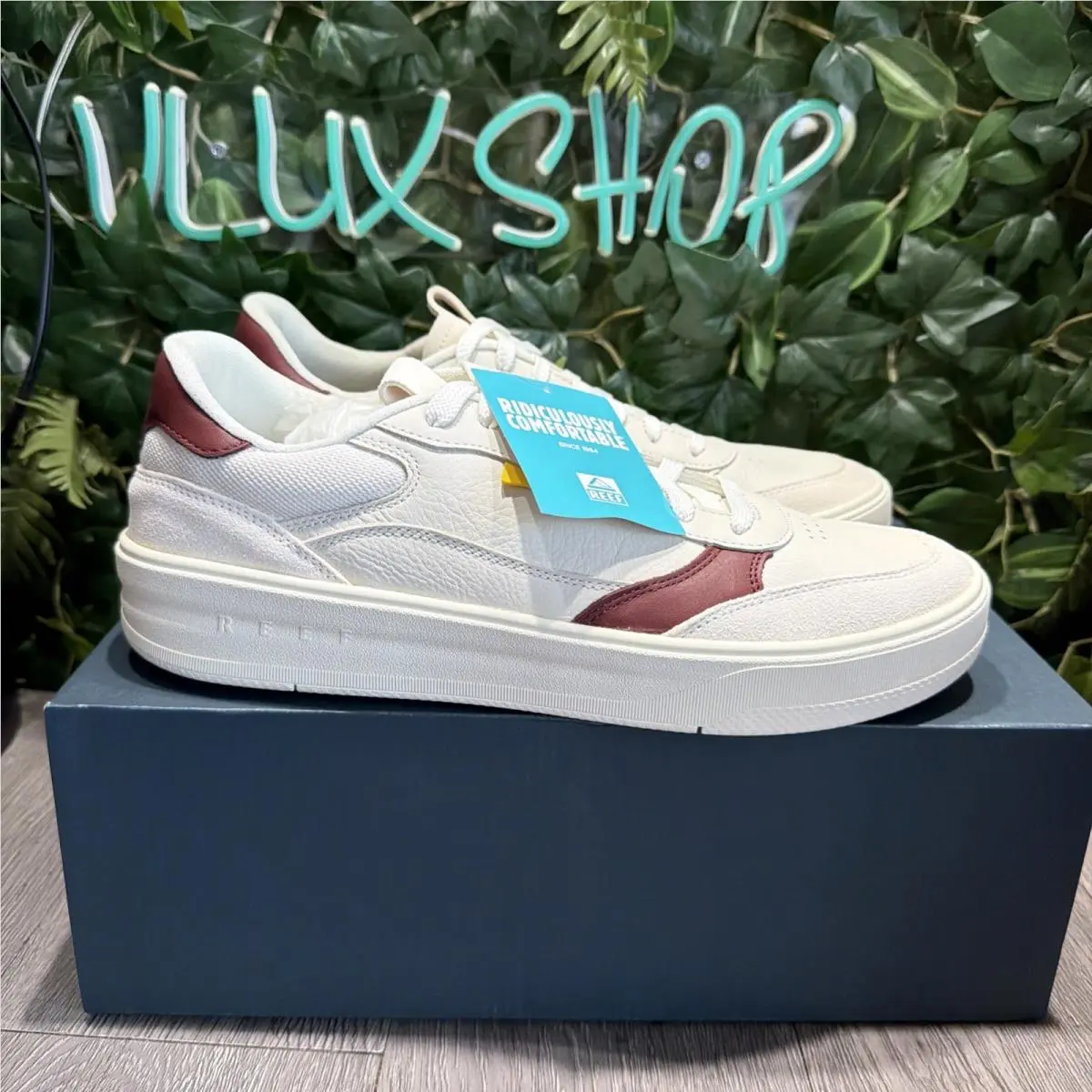 Bom Dia White Maroon Sneakers Men`s US 11.5 Eur 44.5 Lace Up Rubber Outsole by Reef