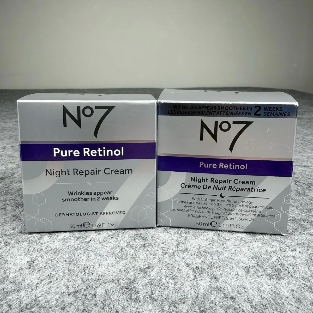 No7 Pure Retinol Night Repair Cream Collagen Peptides 1.69oz 2Pk Fragrance Free