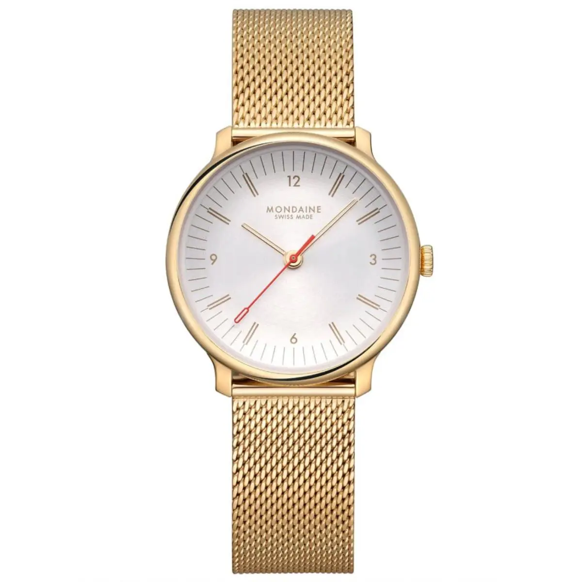 Mondaine MLE.33111.SM Doppio 33 mm IP Gold Steel White Dial Quartz Wrist Watch