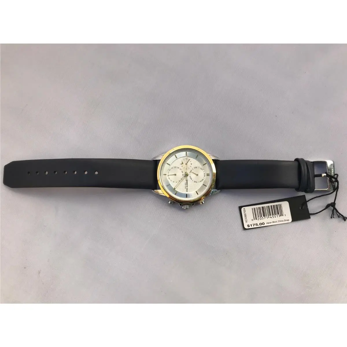 44 mm Mens Black Leather Watch KC50687004 with Gift Box by Kenneth Cole