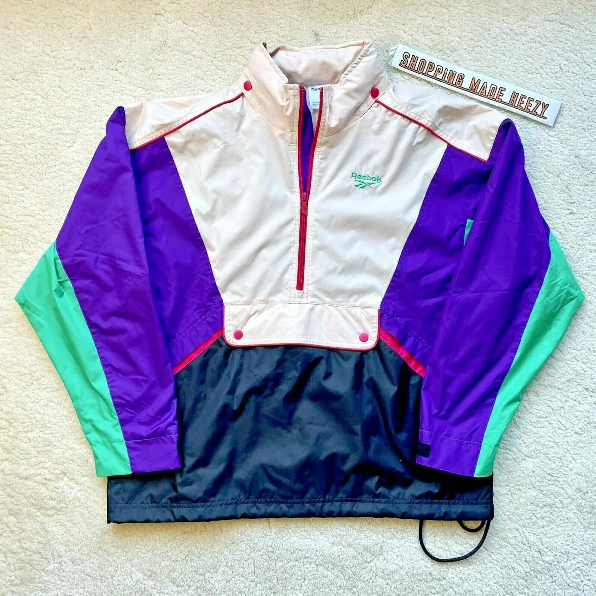 S Reebok Classics Color Block Half-zip Trail Windbreaker Jacket Purple Beige