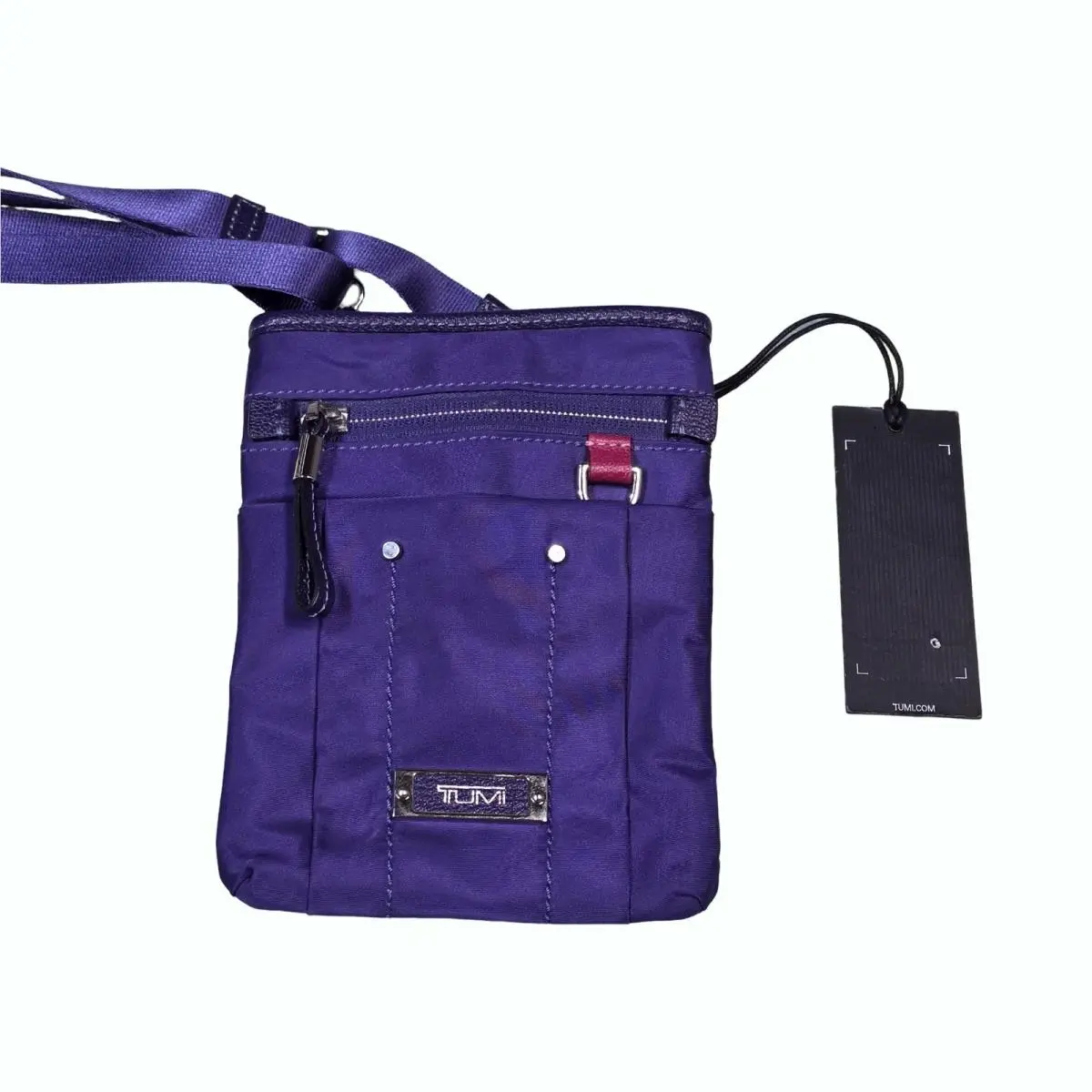 Tumi Voyageur Purple Nylon Crossbody Bag Small Travel Purse Adjustable Strap