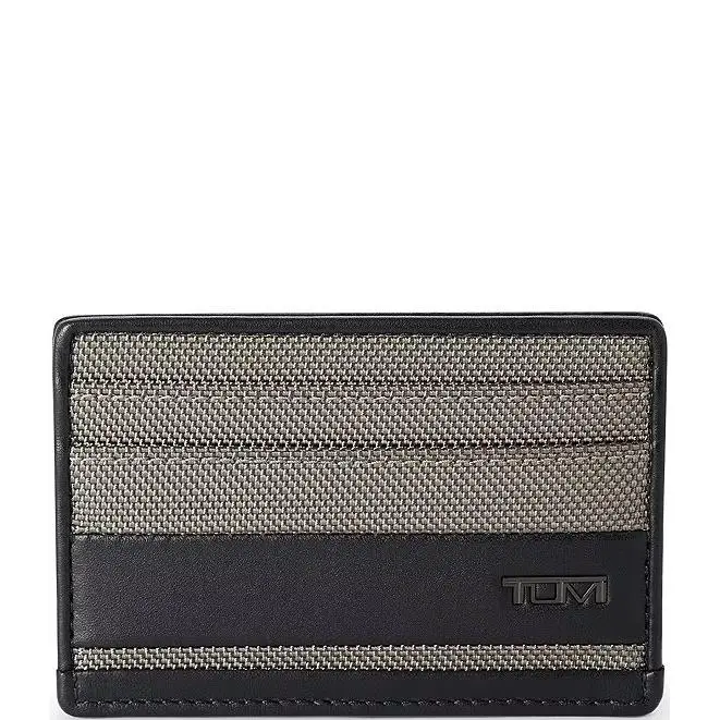 Tumi Alpha Slim Card Case Leather PX6 Ballistic Nylon Wallet Grey Alloy