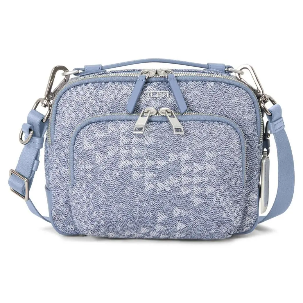 Tumi Teghan Women`s Leather Trim Crossbody Shoulder Bag Purse Denim Blue Small