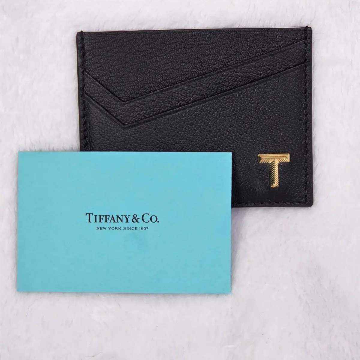 Tiffany Co T Logo Black Pebbled Leather Card Case Wallet Pink Italy by Tiffany & Co.