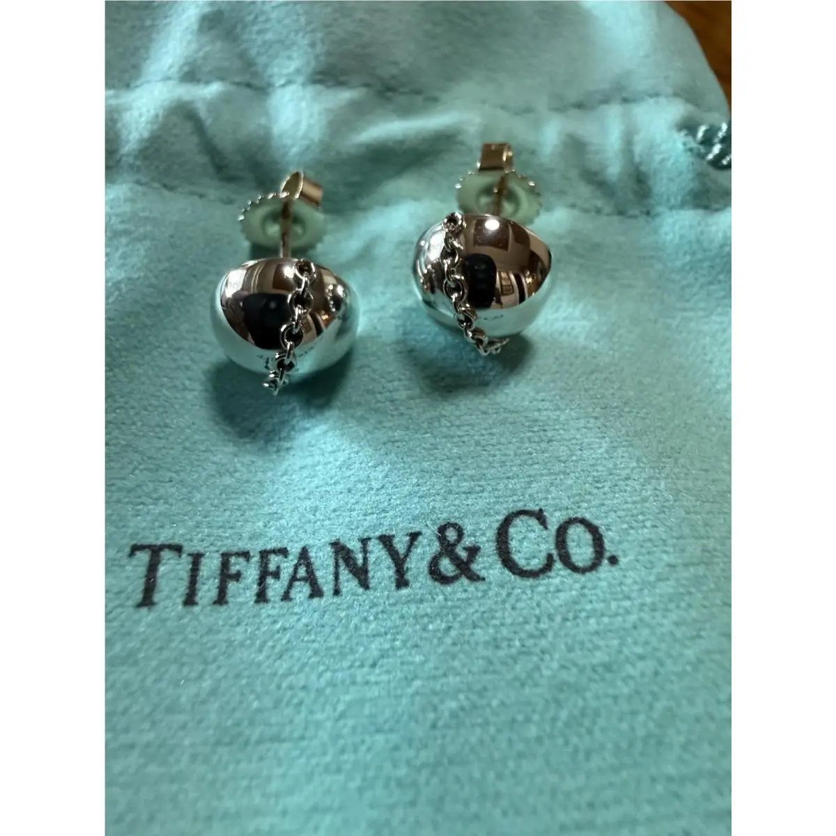 Tiffany Co Sterling Silver Hardwear Bolt Bead Stud Earrings by Tiffany & Co.