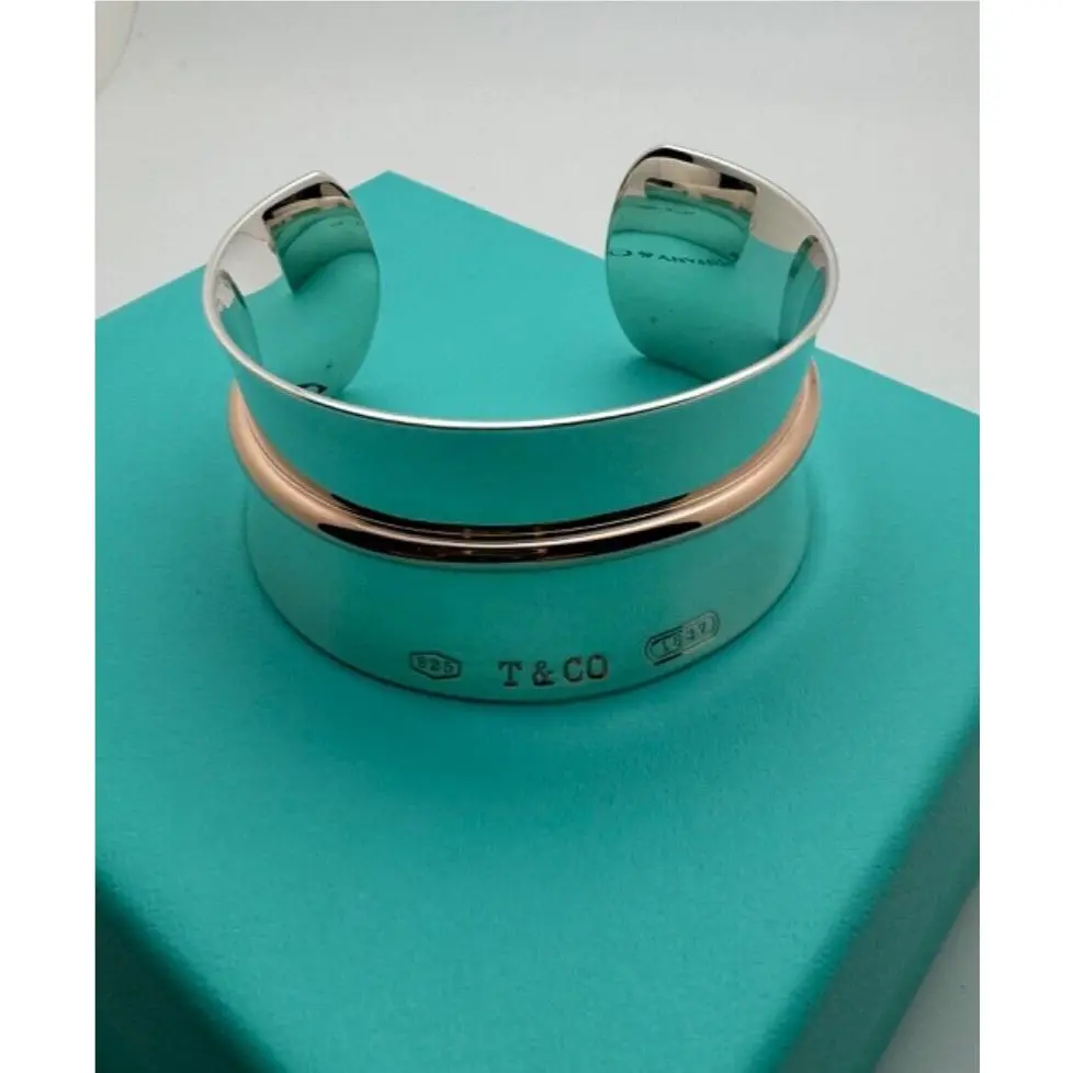 Tiffany Concave Belt Wide Bangle Cuff Rubedo Accent Medium Sterling Silver 925