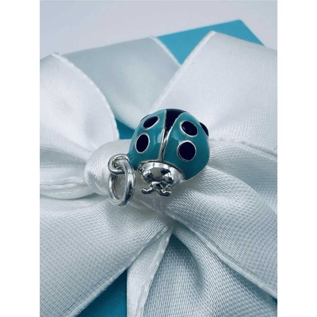 Tiffany Co. Ladybug Blue Enamel Charm in Silver with Packaging Retired by Tiffany & Co.