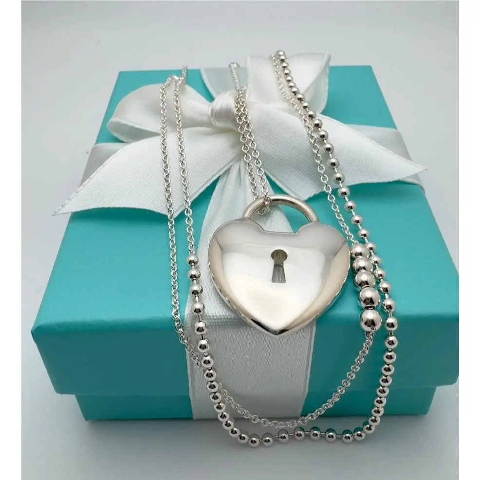 Tiffany Co. Heart Lock Large Charm on Mixed Beaded Necklace Sterling 925 by Tiffany & Co.