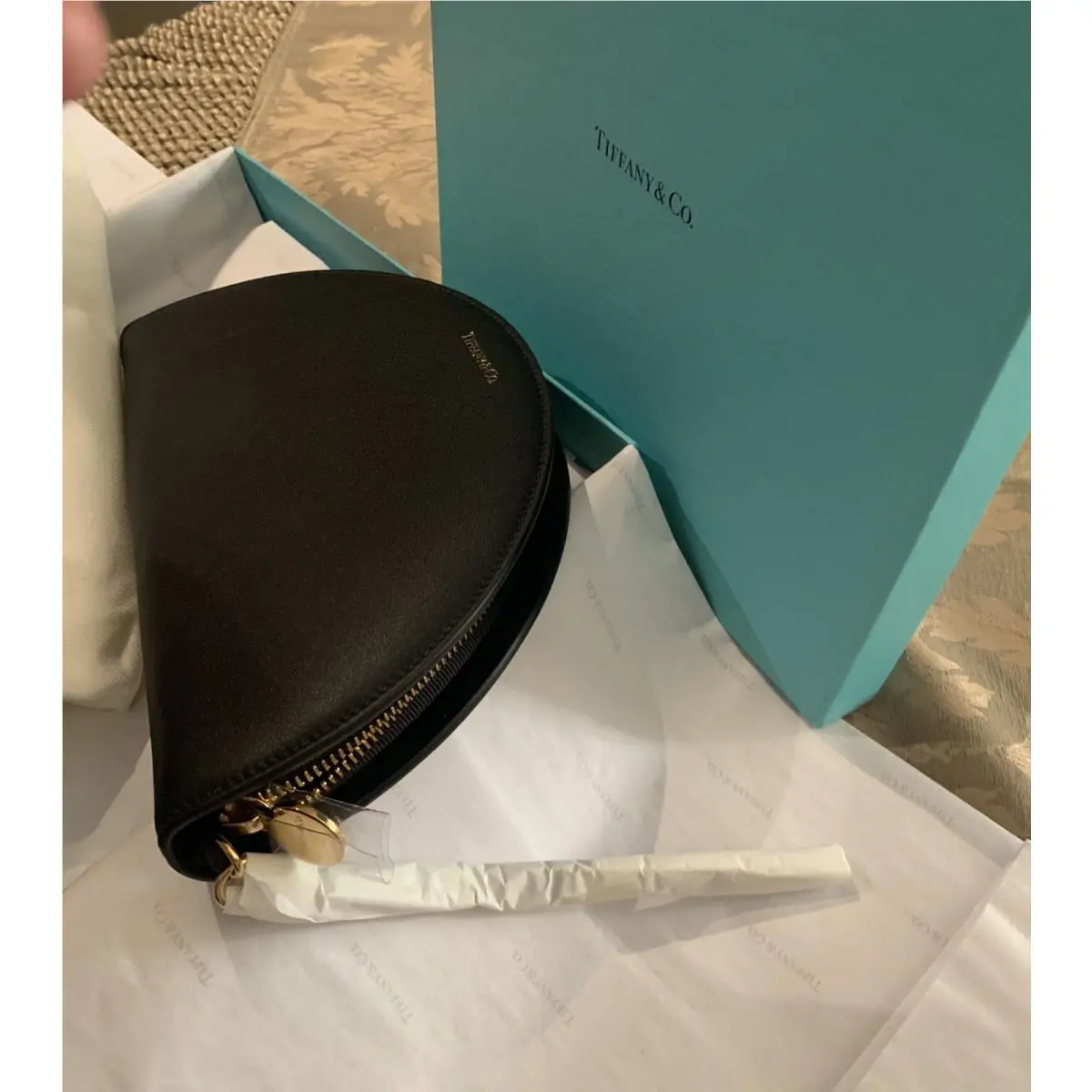 Tiffany Co Half Moon Wallet/clutch Bi-fold Smooth Leather LG Black by Tiffany & Co.