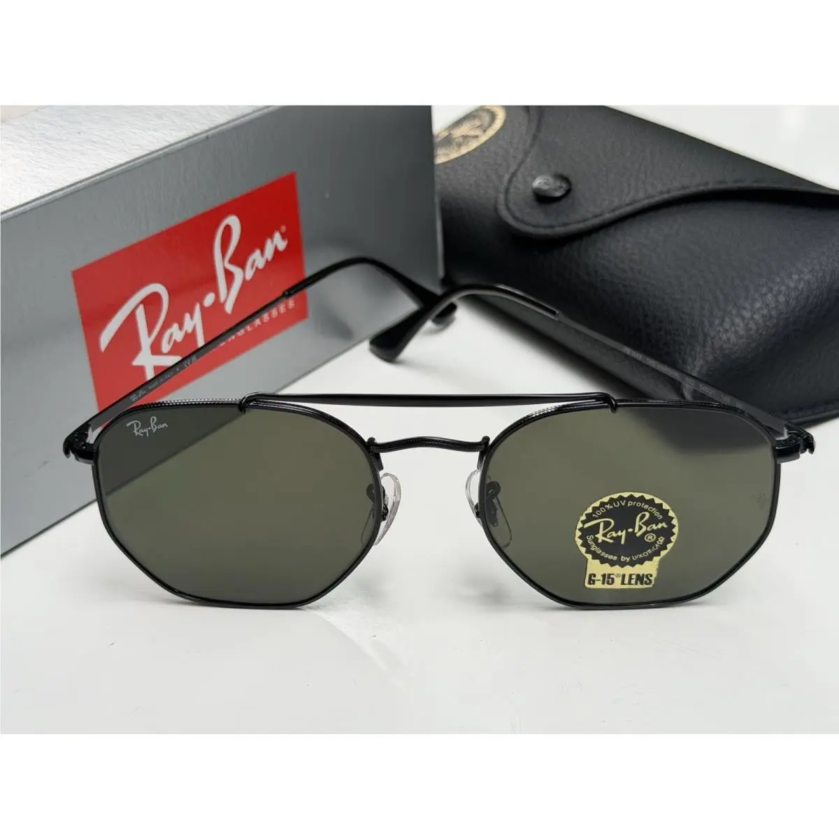 Ray-ban RB3548N 002 Polished Black Hexagonal Green G-15 Sunglasses 51mm by Ray-Ban
