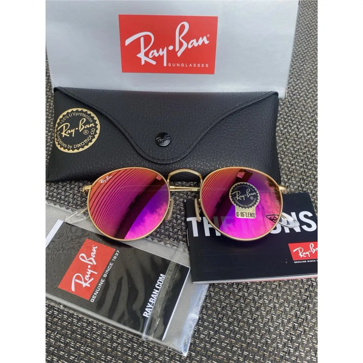 Ray-ban RB3447 Round Metal Cyclamen Pink Sunglasses by Ray-Ban
