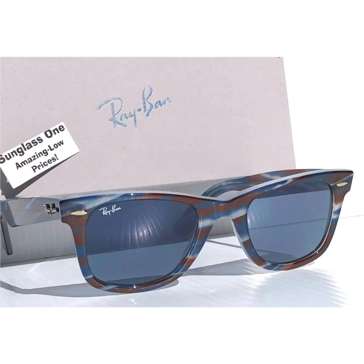 Ray Ban Wayfarer Striped Blue Photochromic Blue Lens Sunglass RB 2140 1407/R5 by Ray-Ban