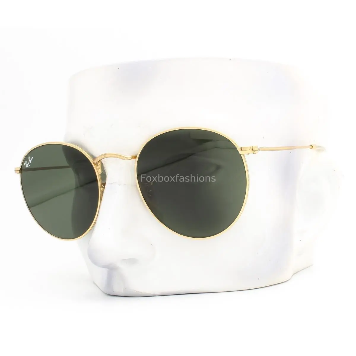 Ray-ban Round Flat Sunglasses RB 3447-N 001 Arista Gold Green Glass 50mm W/case by Ray-Ban
