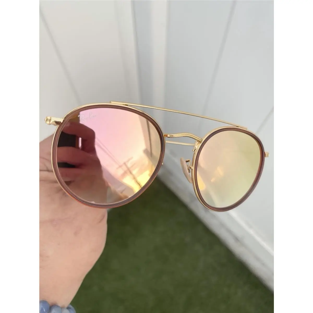 Ray Ban Round Double Bridge RB3647-N 3647 Gold Pink Flash Lens Size 51/22 by Ray-Ban