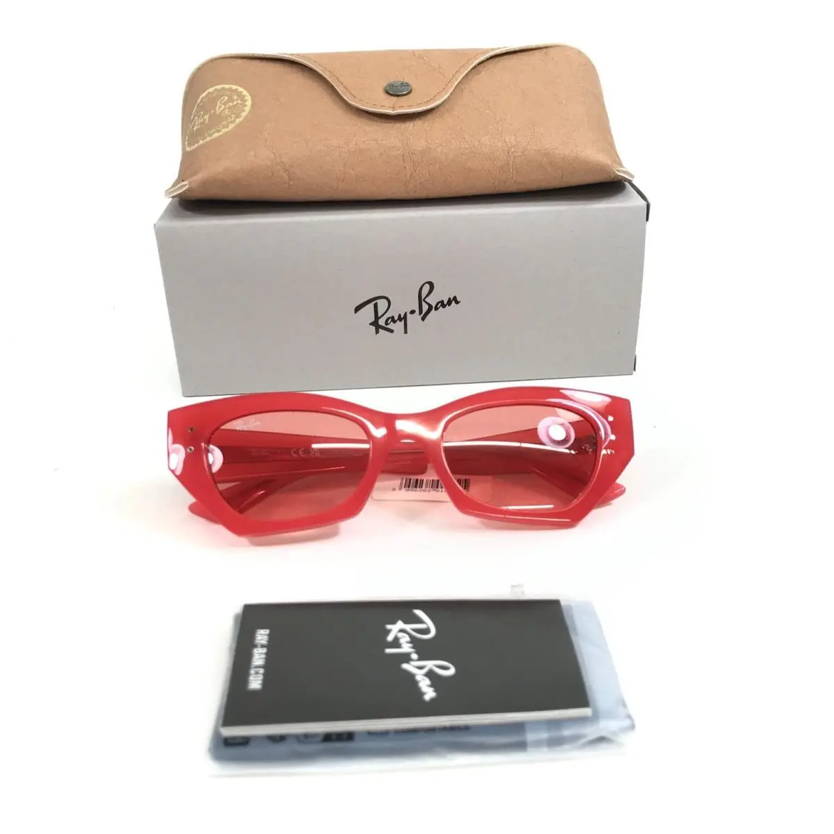 Ray-ban Sunglasses RB4430 Zena 6760/84 Red Cherry Cat Eye Frames w/ Pink Lenses by Ray-Ban