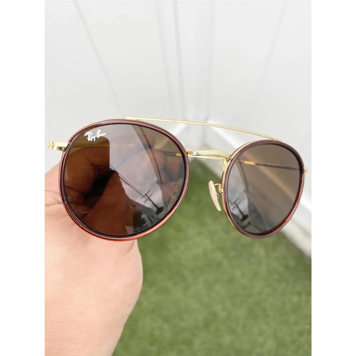 Ray Ban Round Double Bridge RB3647-N 3647 Gold Brown Rim Lens Size 51/22 by Ray-Ban