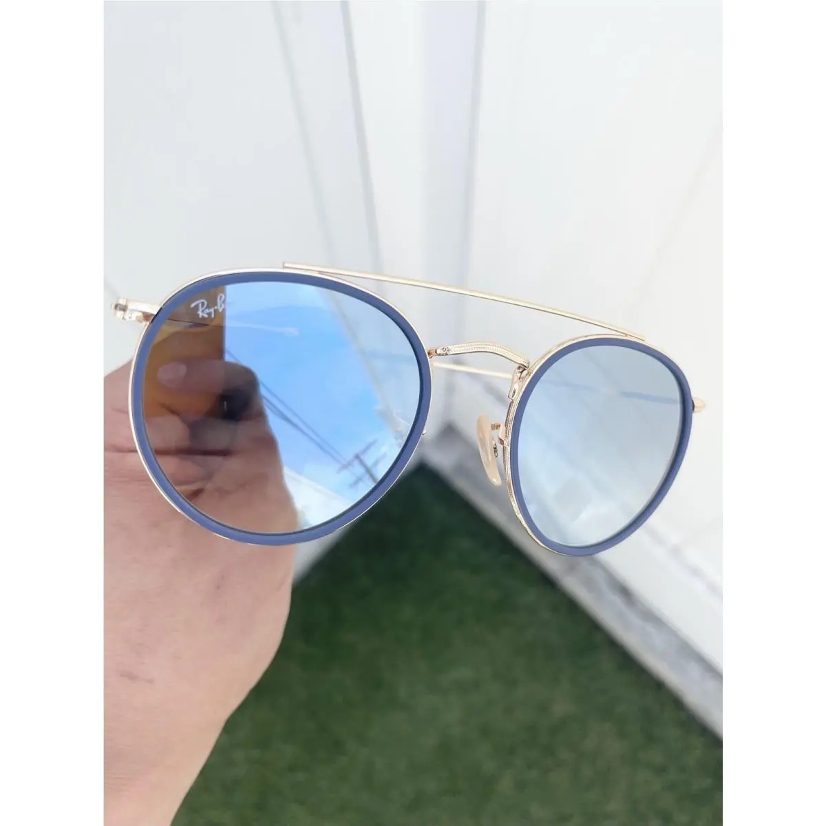 Ray Ban Round Double Bridge RB3647-N 3647 Gold Blue Flash Lens Size 51/22 by Ray-Ban
