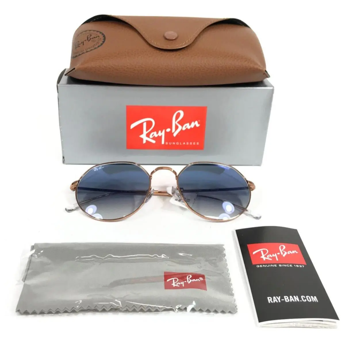 Ray-ban Sunglasses RB3565 Jack 9202/3F Rose Gold Round with Blue Gradient Lenses by Ray-Ban