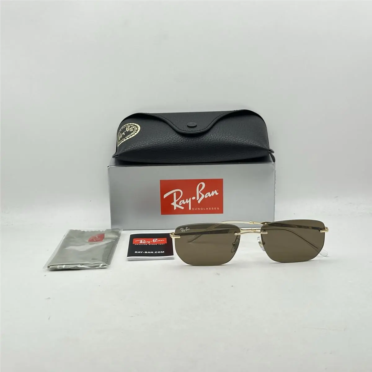 Ray Ban Mens Rimless Irregular Thin Metal Sunglasses RB3768 Gold/dark Brown by Ray-Ban