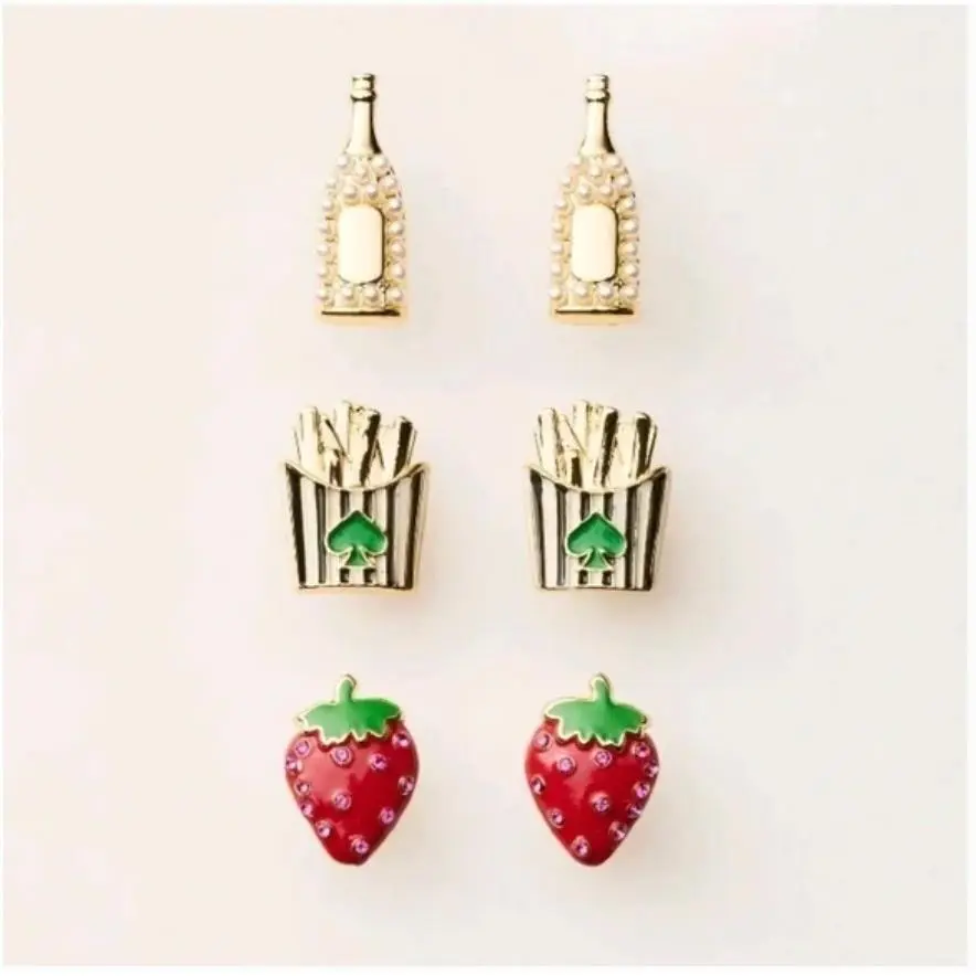 New York Earrings Set - Strawberries French Fries Champagne Bottle by Kate Spade
