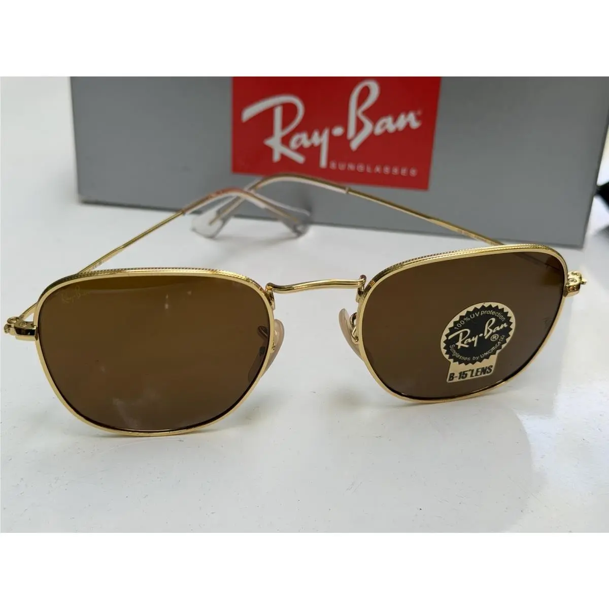 Ray-ban RB3857 9196/33 Frank Polished Gold with B-15 Brown Sunglasses 51mm by Ray-Ban