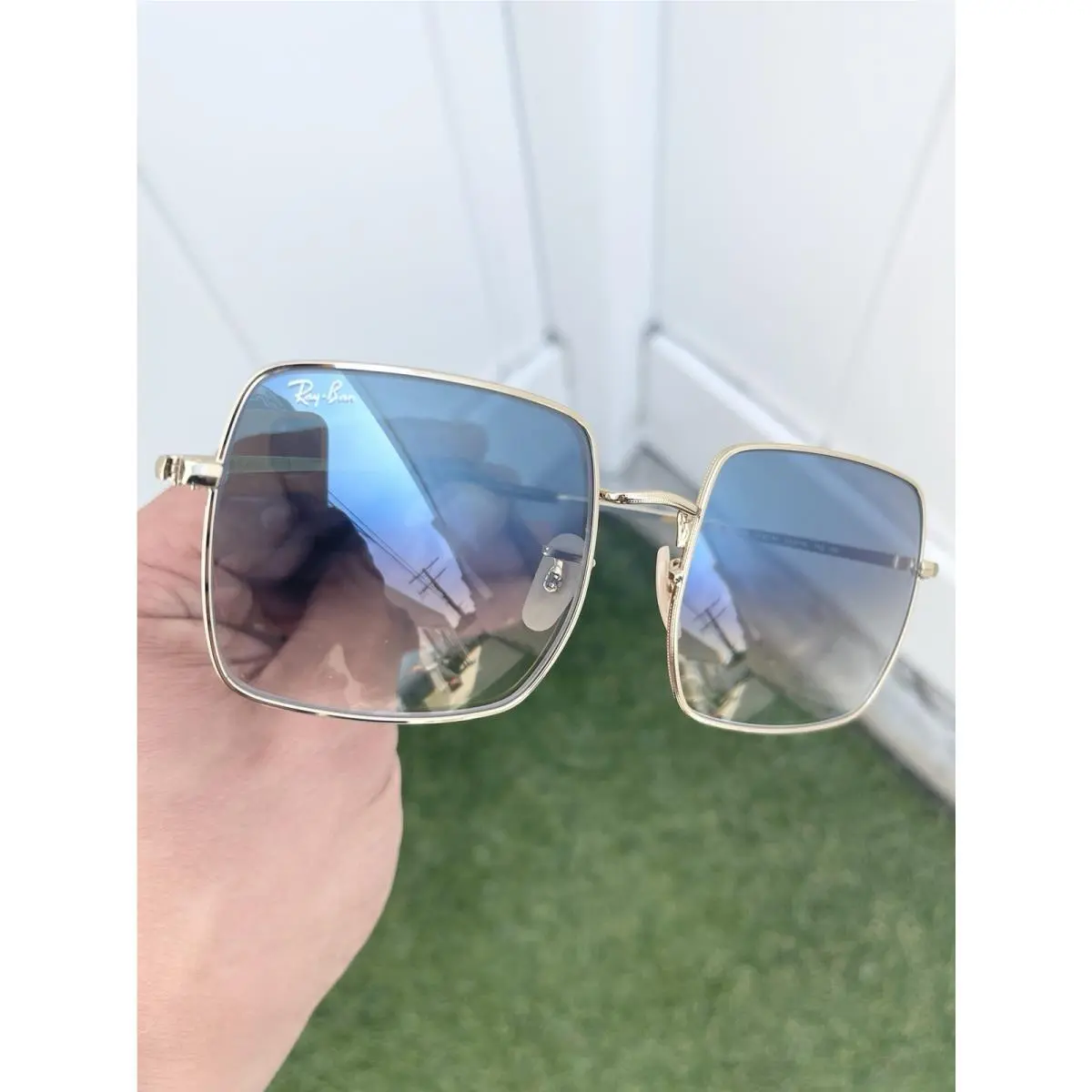 Ray Ban Square RB1971 1971 Gold Blue Gradient Lens Size 54/19 by Ray-Ban