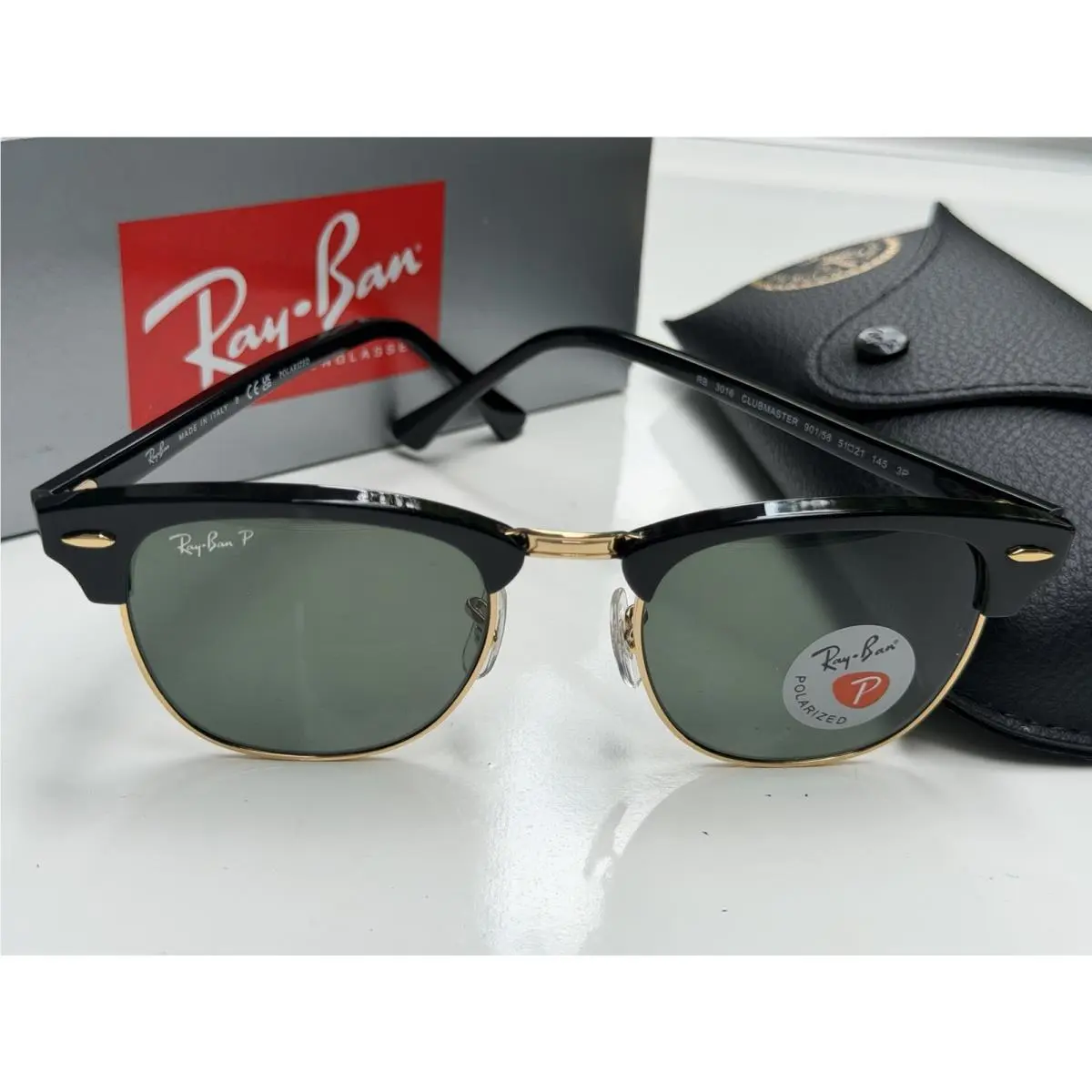 Ray-ban RB3016 901/58 Clubmaster Black Polarized Green Lenses Sunglasses 51 by Ray-Ban